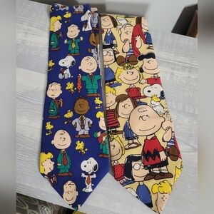 Peanuts Charlie Brown And Gang Set Of 2 Mens Necktie Tie 100% Silk Vintage